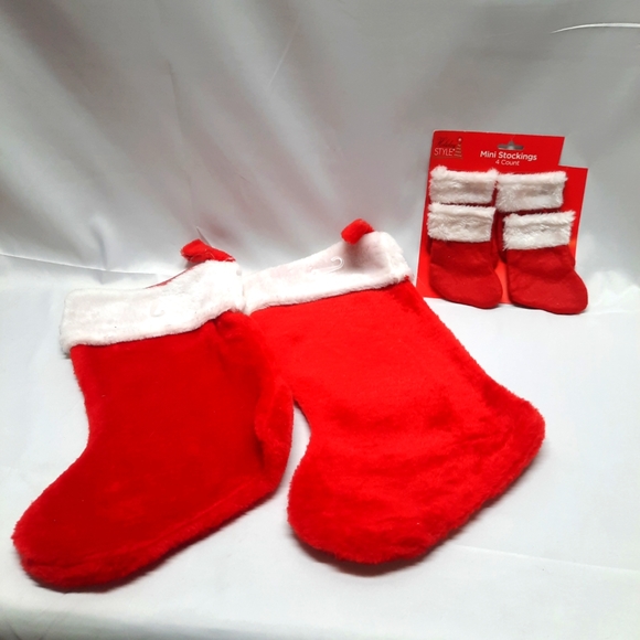 NEW 2 16" soft plush fuzzy stocking with white furry cuff and set of 4 stockings - Picture 2 of 4